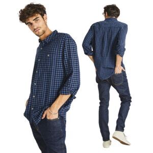 Rolla's Men‎ At Work Shirt in Trade Blue Check Size Medium Slim Relaxed Cotton